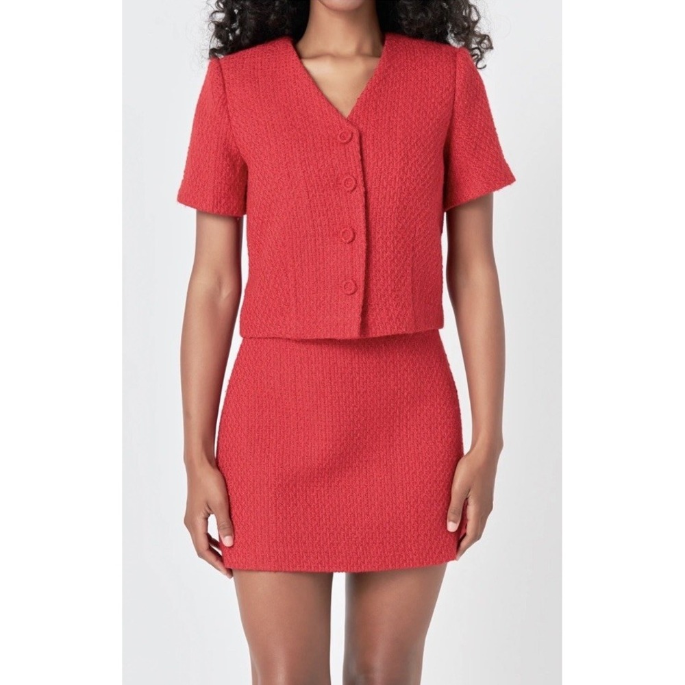 Endless Rose NWOT Red Tweed Preppy Women Small Set Academia Girly Anthropologie